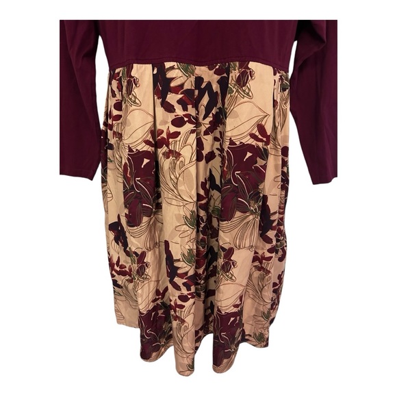 ⭐️eShakti Mixed Media Pocket Burgundy Pleated Office Casual Fall Twofer Dress - Picture 10 of 14